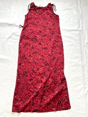Vintage 90s dress sleeveless maxi red black size 10 animals beaded Just in Thyme